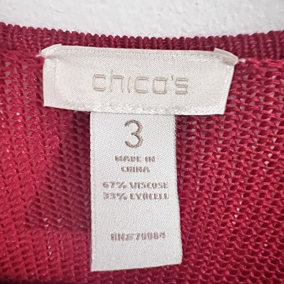 Chico's Knit Open Cardigan Size 3 / XL Red Waterfall Cottage Layer Boho Business - Picture 3 of 6